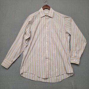 Faconnable Mens Brown Striped Long Sleeve Button Up Dress‎ Shirt Size 4/16L